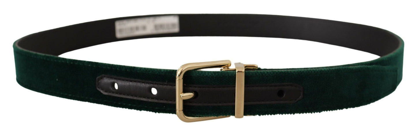 Ceinture de créateur en velours émeraude Dolce &amp; gabbana avec boucle dorée