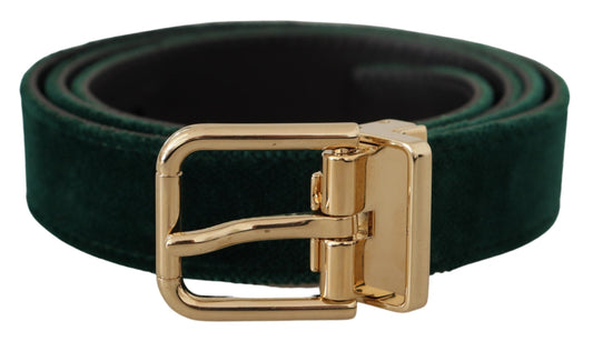 Ceinture de créateur en velours émeraude Dolce &amp; gabbana avec boucle dorée