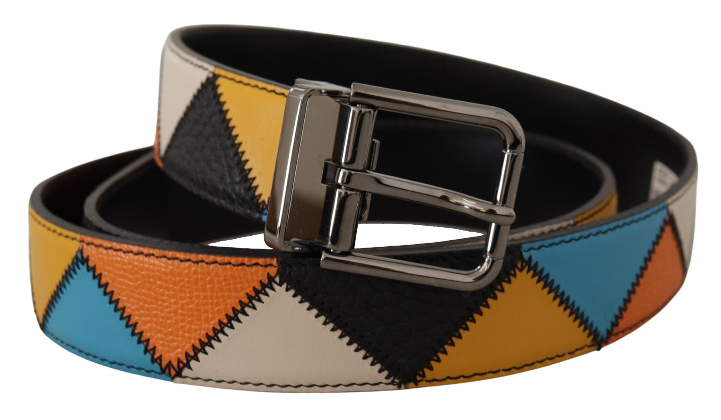 Ceinture en cuir multicolore Dolce &amp; gabbana avec boucle argentée