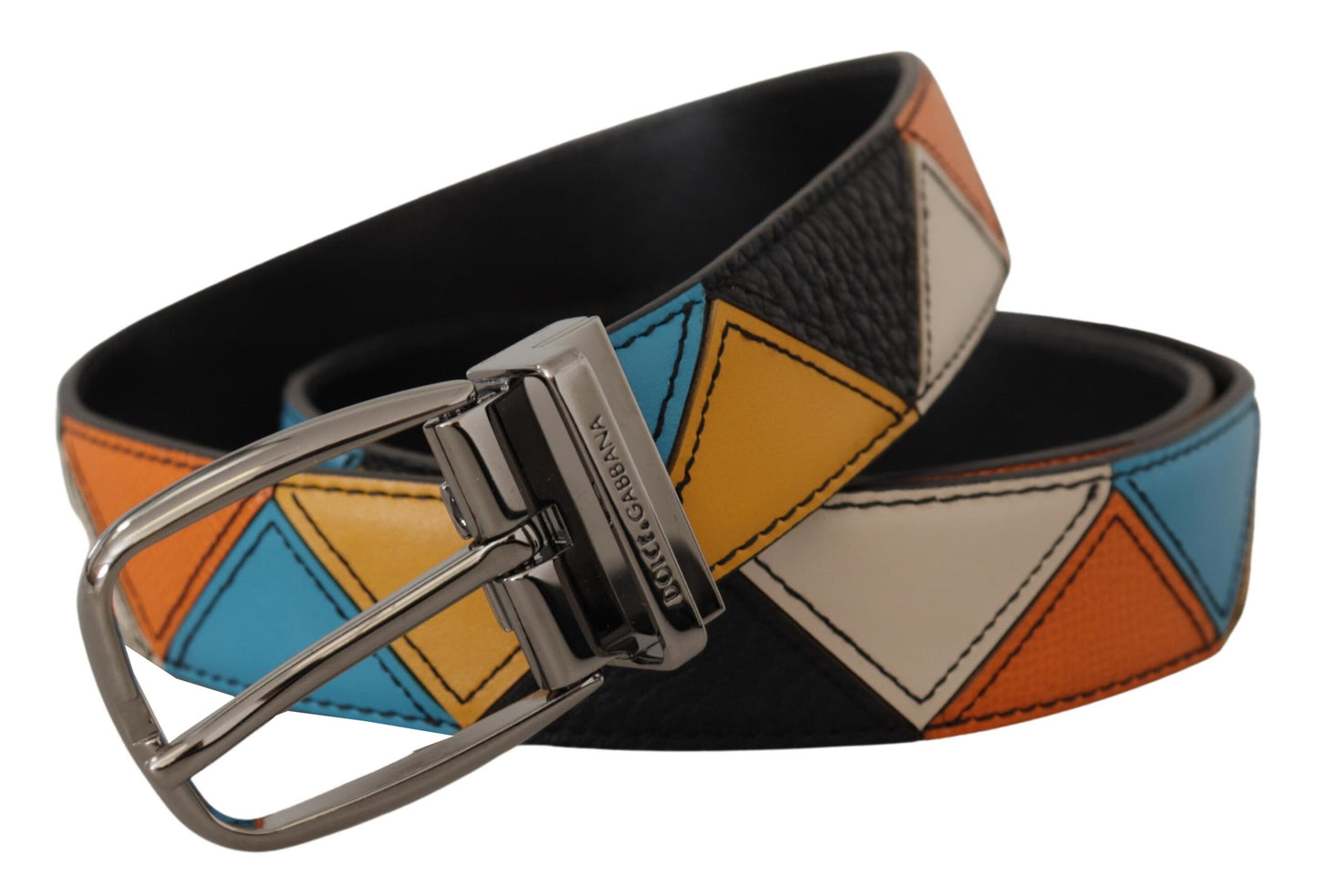 Ceinture en cuir multicolore Dolce &amp; gabbana avec boucle argentée