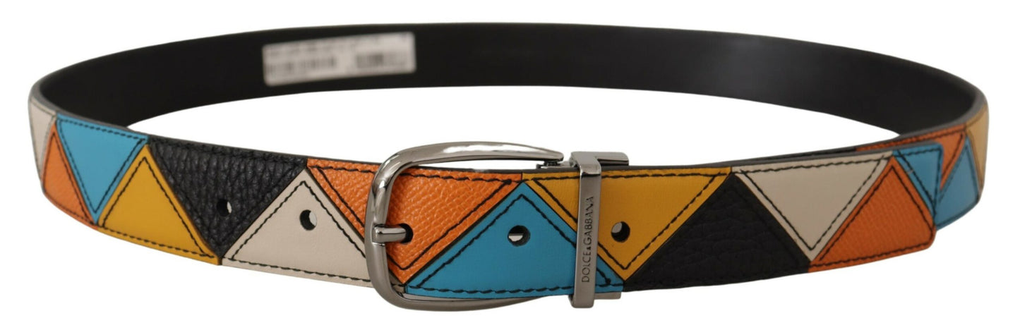 Ceinture en cuir multicolore Dolce &amp; gabbana avec boucle argentée