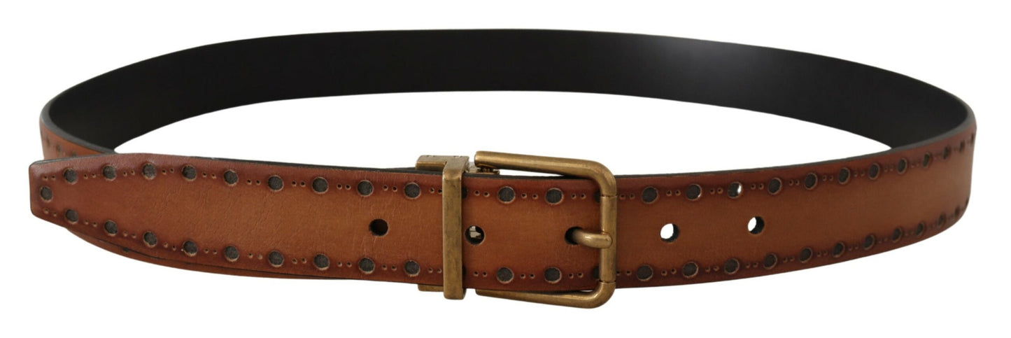 Dolce & Gabbana Elegant Brown Leather Belt with Brass Buckle