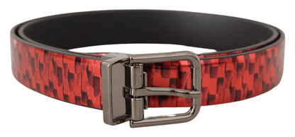 Ceinture en cuir rouge Dolce &amp; gabbana avec boucle argentée