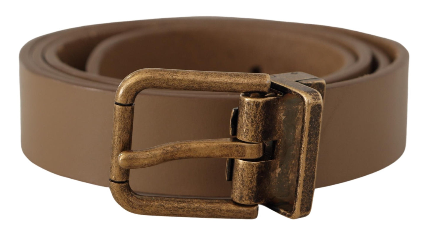 Dolce & Gabbana Elegant Brown Leather Belt with Brass Tone Buckle