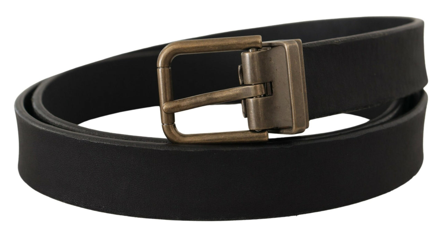 Ceinture en cuir noir Dolce &amp; gabbana avec boucle en métal vintage