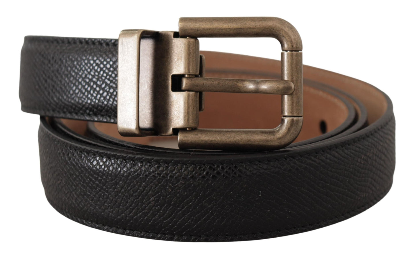 Ceinture en cuir noir Dolce &amp; gabbana avec boucle en métal vintage