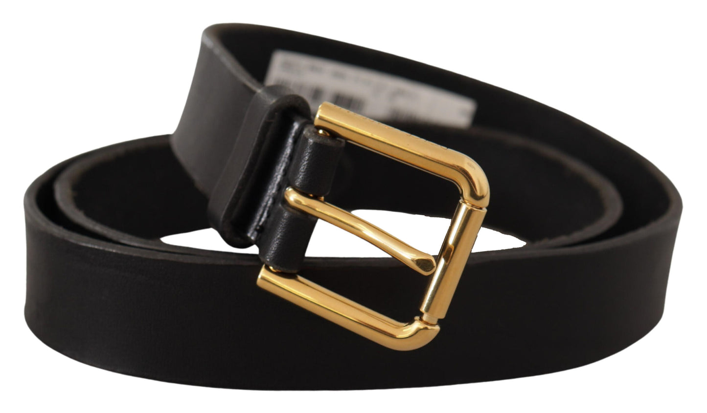 Dolce & Gabbana Sleek Black Leather Belt with Metal Buckle