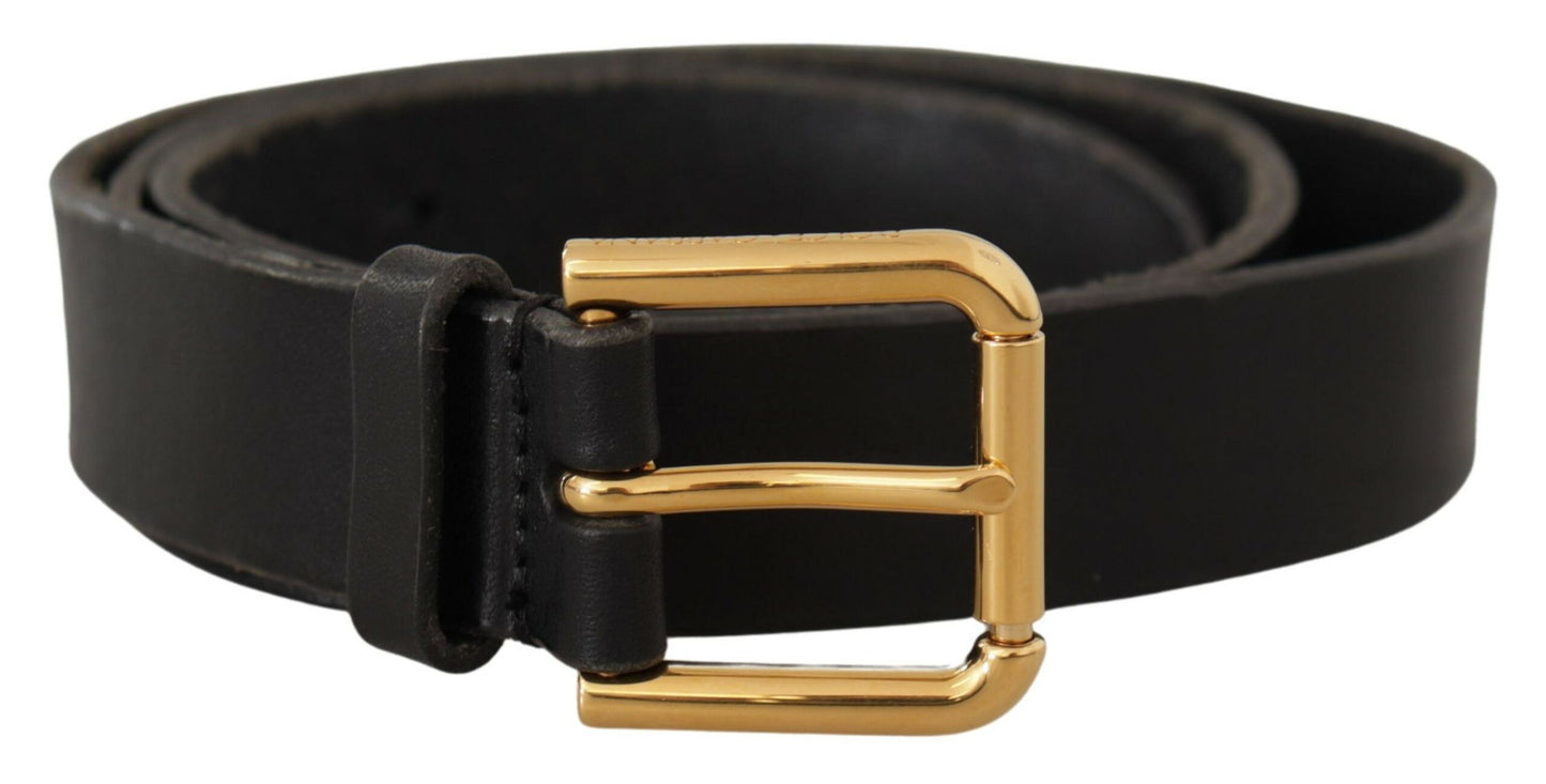 Ceinture élégante en cuir noir Dolce &amp; Gabbana avec boucle en métal