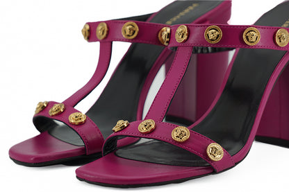 Sandales hautes en cuir de veau violet Versace