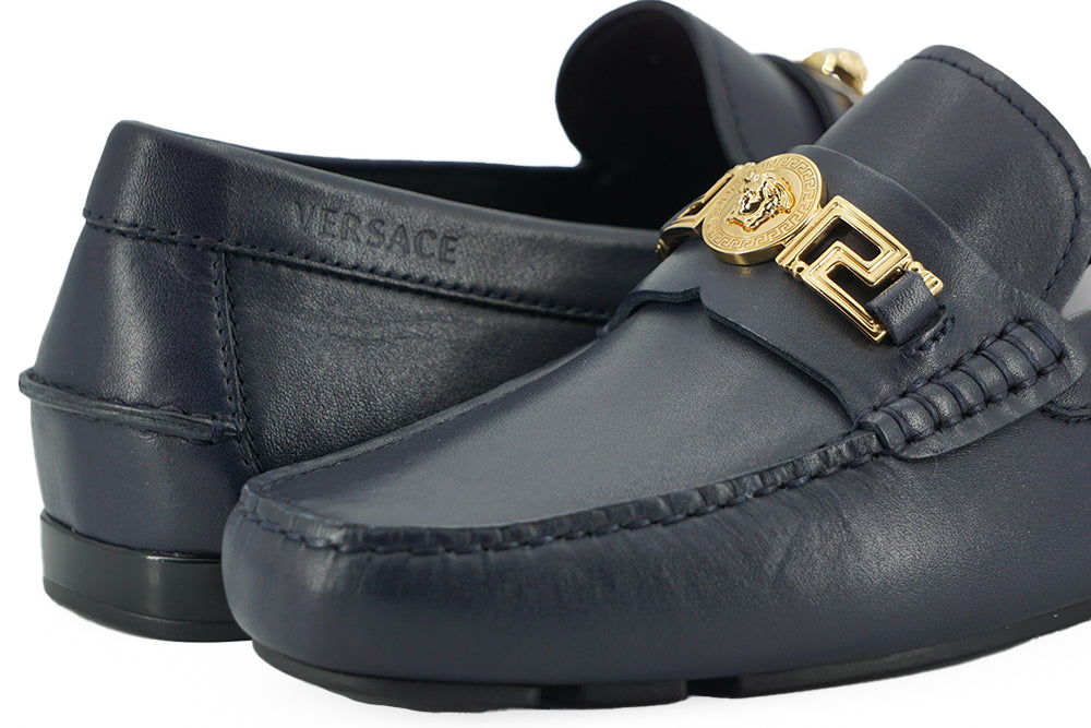 Versace Zapatos mocasines de piel de becerro azul marino