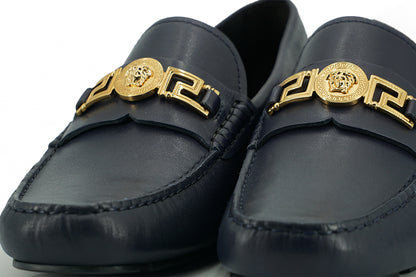 Mocassins Versace en cuir de veau bleu marine