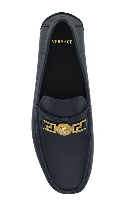 Versace Zapatos mocasines de piel de becerro azul marino