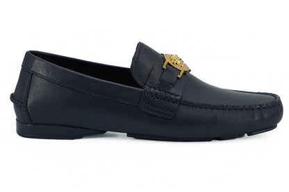 Mocassins Versace en cuir de veau bleu marine