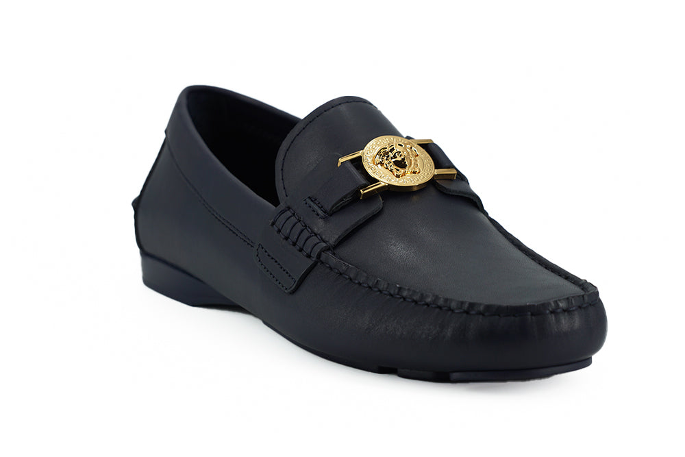 Versace Zapatos mocasines de piel de becerro azul marino