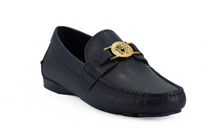 Mocassins Versace en cuir de veau bleu marine