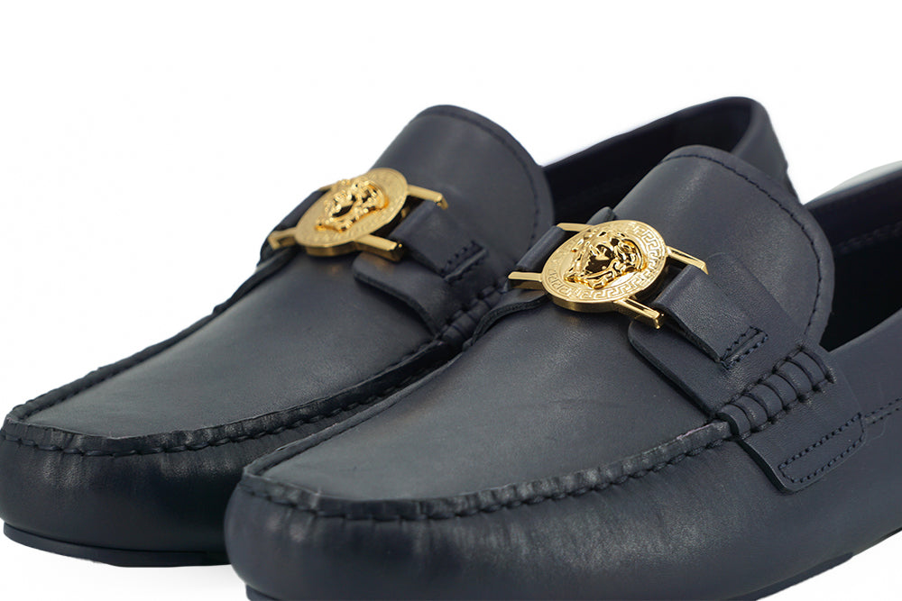 Versace Zapatos mocasines de piel de becerro azul marino