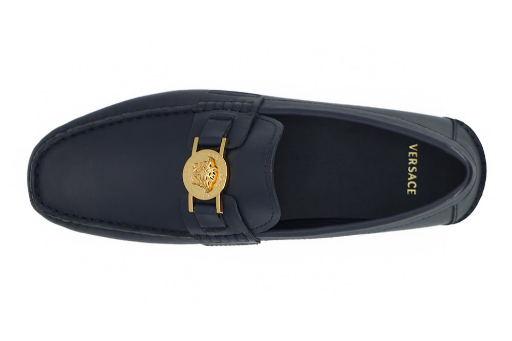 Mocassins Versace en cuir de veau bleu marine