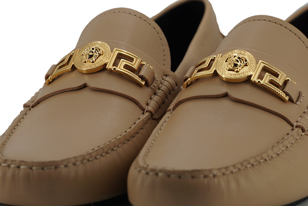 Versace Exquisite Medusa Gold-Tone Leather Loafers