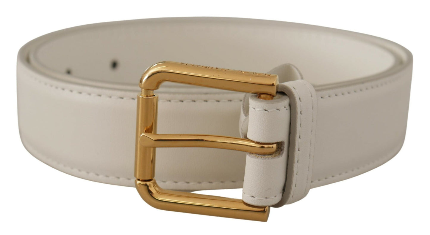 Ceinture en cuir blanc Dolce &amp; gabbana avec boucle gravée dorée