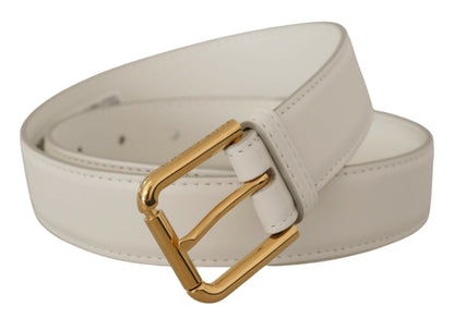 Ceinture en cuir blanc Dolce &amp; gabbana avec boucle gravée dorée