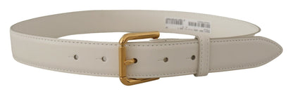 Ceinture en cuir blanc Dolce &amp; gabbana avec boucle gravée dorée