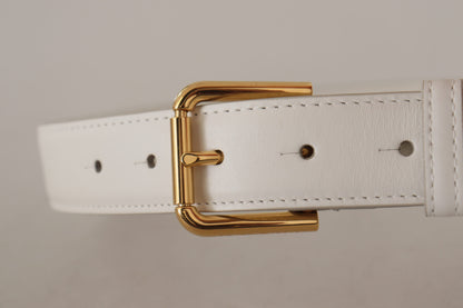 Ceinture en cuir blanc Dolce &amp; gabbana avec boucle gravée dorée