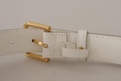 Ceinture en cuir blanc Dolce &amp; gabbana avec boucle gravée dorée