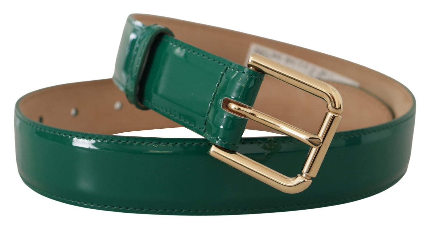 Dolce & Gabbana Elegant Green Leather Belt with Gold Buckle Detail