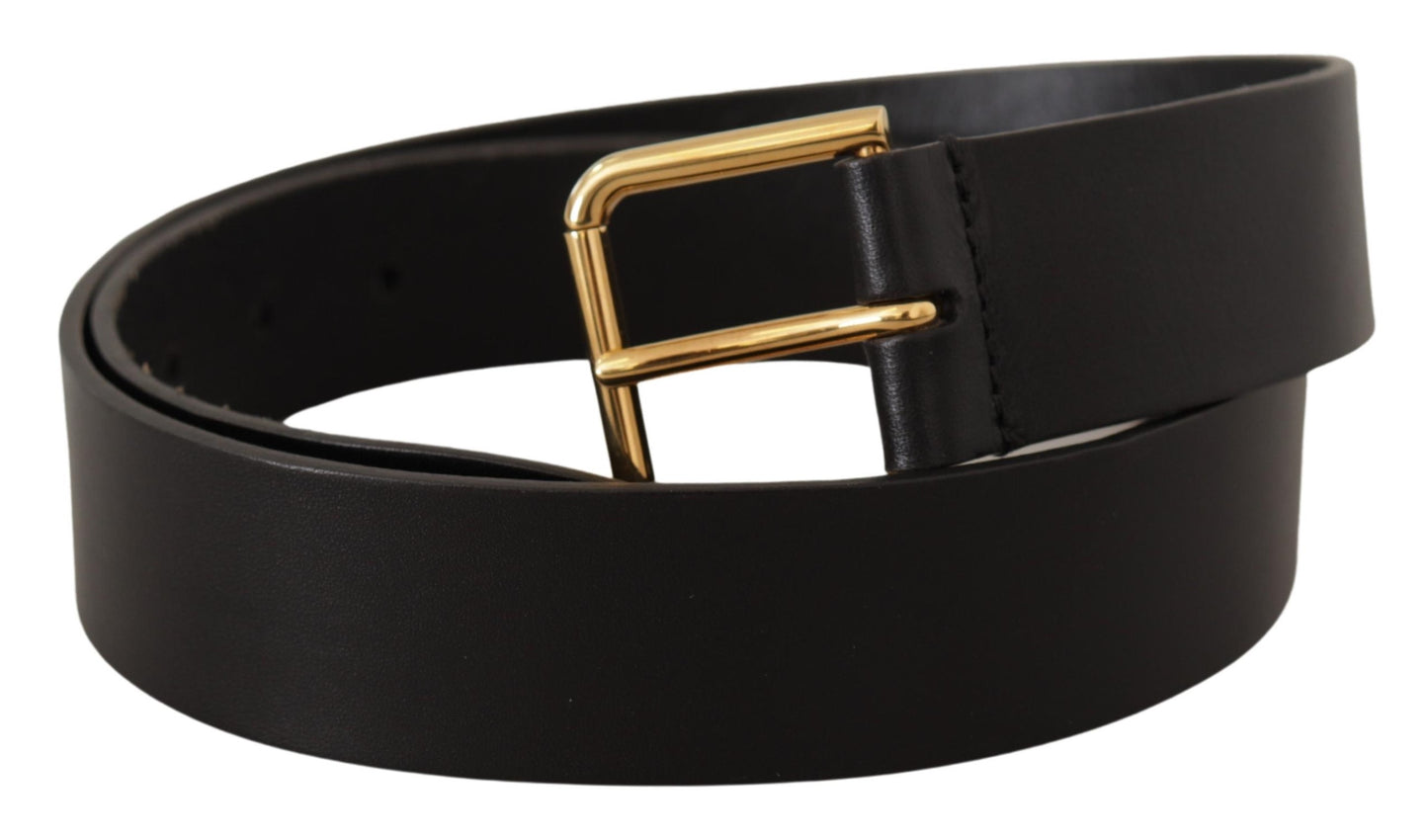 Ceinture en cuir noir Dolce &amp; gabbana avec boucle dorée