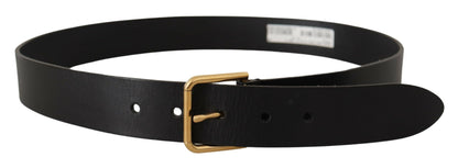 Ceinture en cuir noir Dolce &amp; gabbana avec boucle dorée