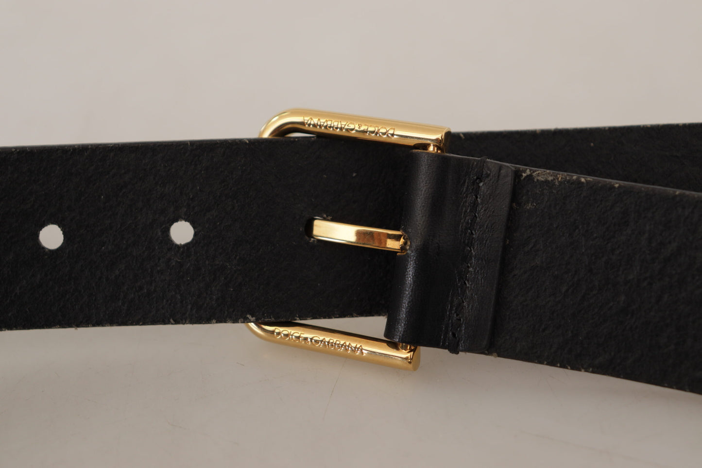 Ceinture en cuir noir Dolce &amp; gabbana avec boucle dorée