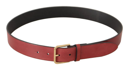 Dolce & Gabbana Elegant Red Leather Belt with Engraved Buckle