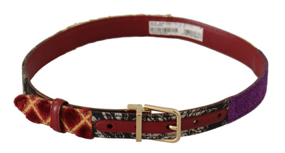 Ceinture en cuir et toile multicolore Dolce &amp; gabbana avec boucle gravée