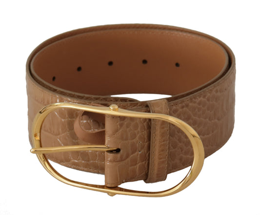 Dolce & Gabbana Elegant Beige Leather Belt with Engraved Buckle