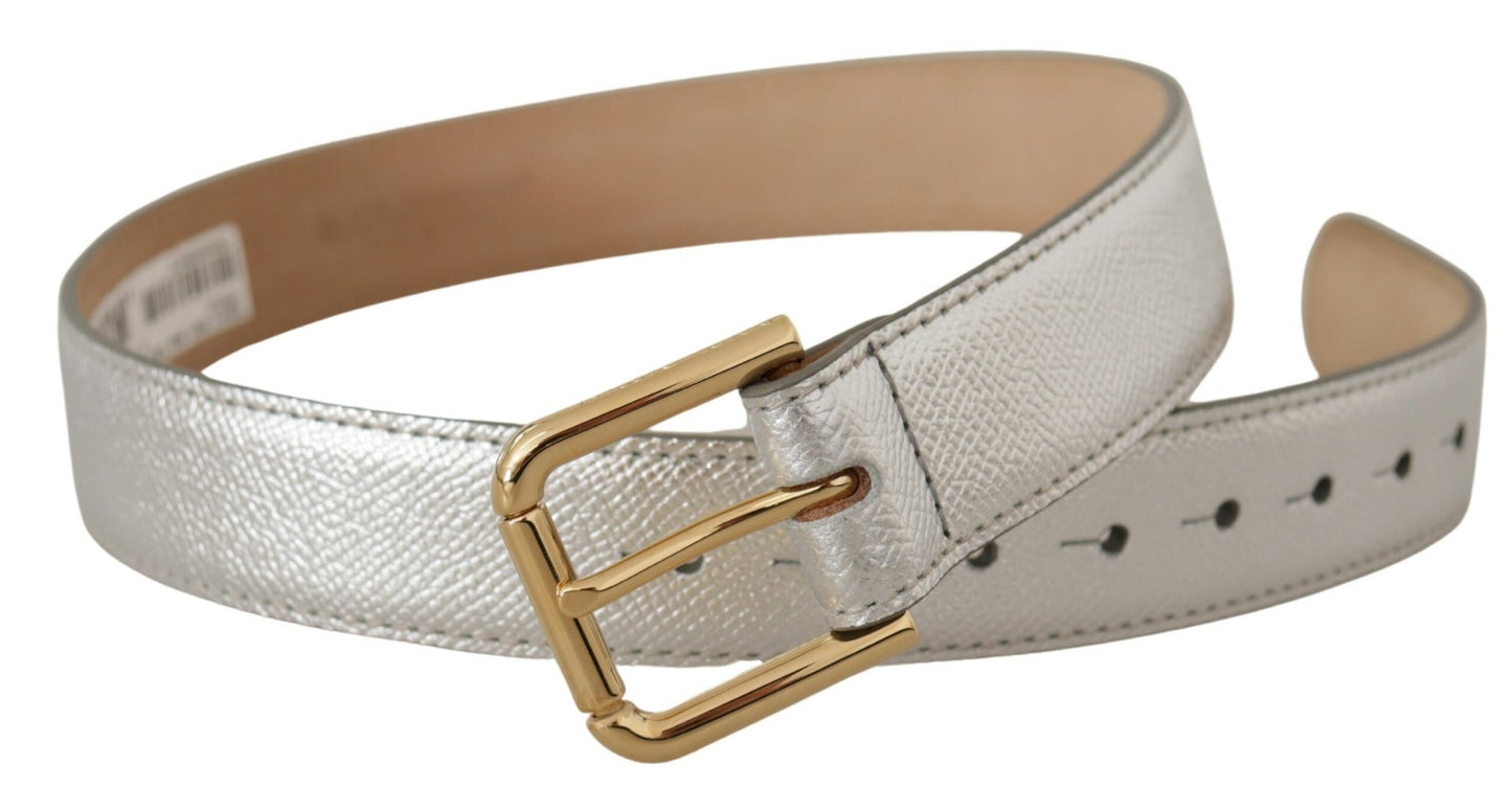 Ceinture en cuir argenté Dolce &amp; gabbana avec boucle gravée