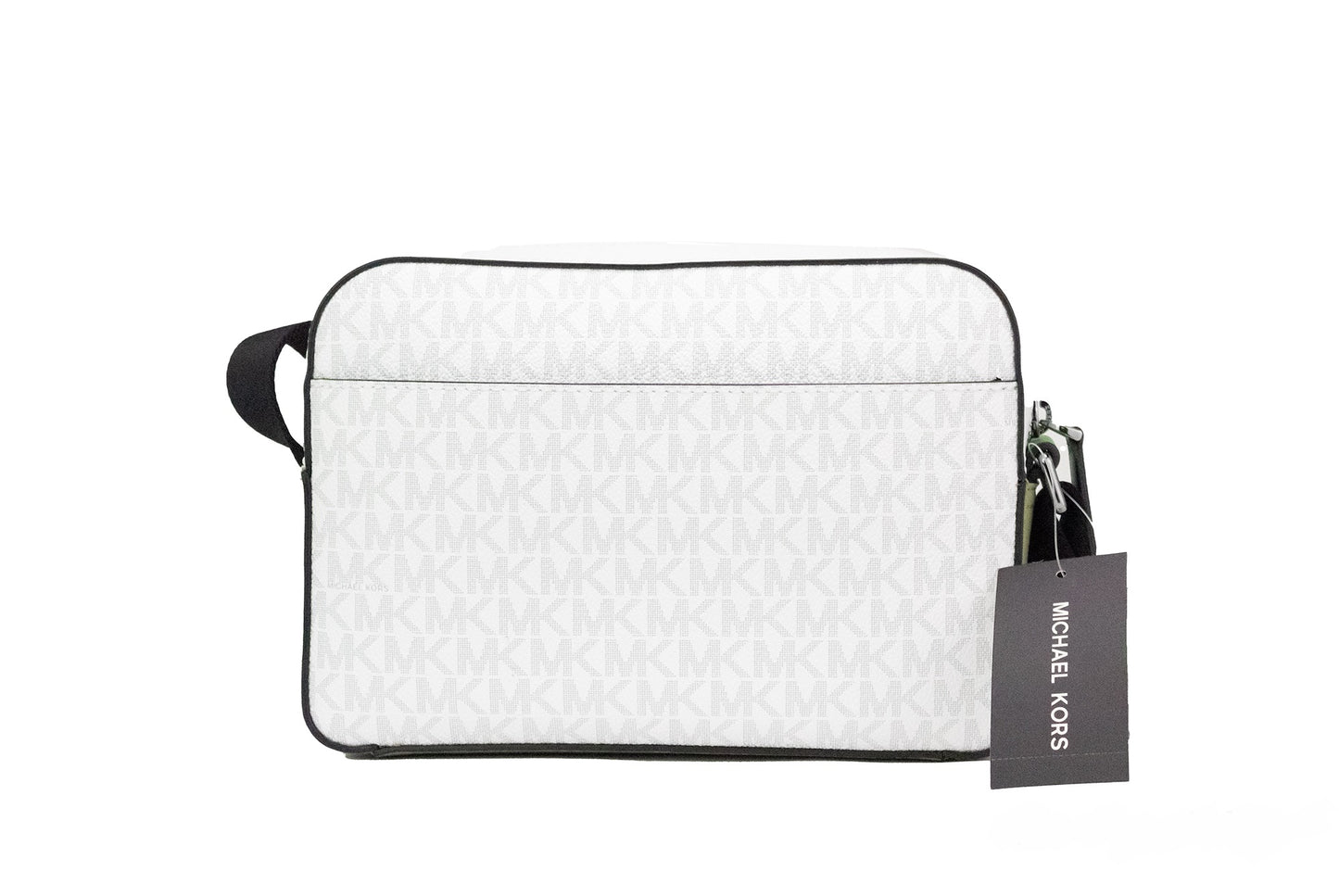 Michael Kors Cooper Bolso bandolera utilitario pequeño de PVC con firma de palma en blanco brillante