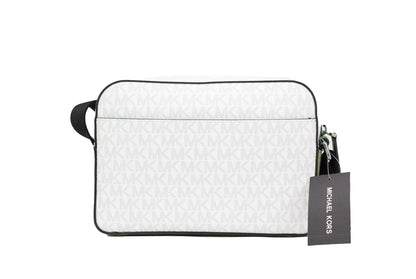 Michael Kors Cooper Bolso bandolera utilitario pequeño de PVC con firma de palma en blanco brillante