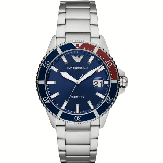 Montre homme à quartz en acier Emporio Armani – cadran bleu océan