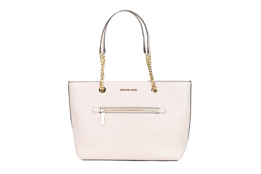 Michael Kors Jet Set Bolso tote mediano de cuero color rubor con cremallera frontal y cadena