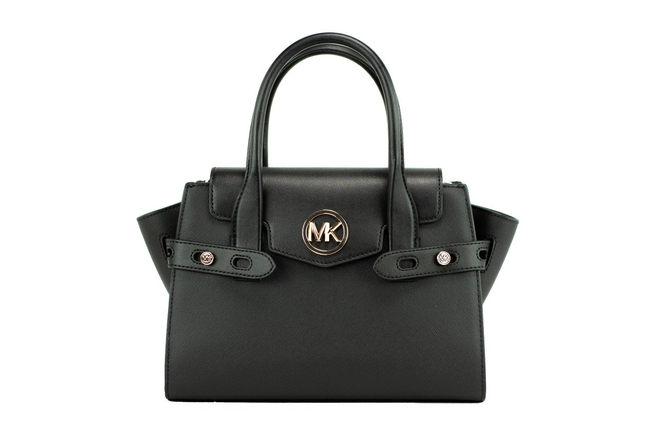 Michael Kors Carmen Bolso tipo cartera mediano de piel saffiano en color negro y dorado