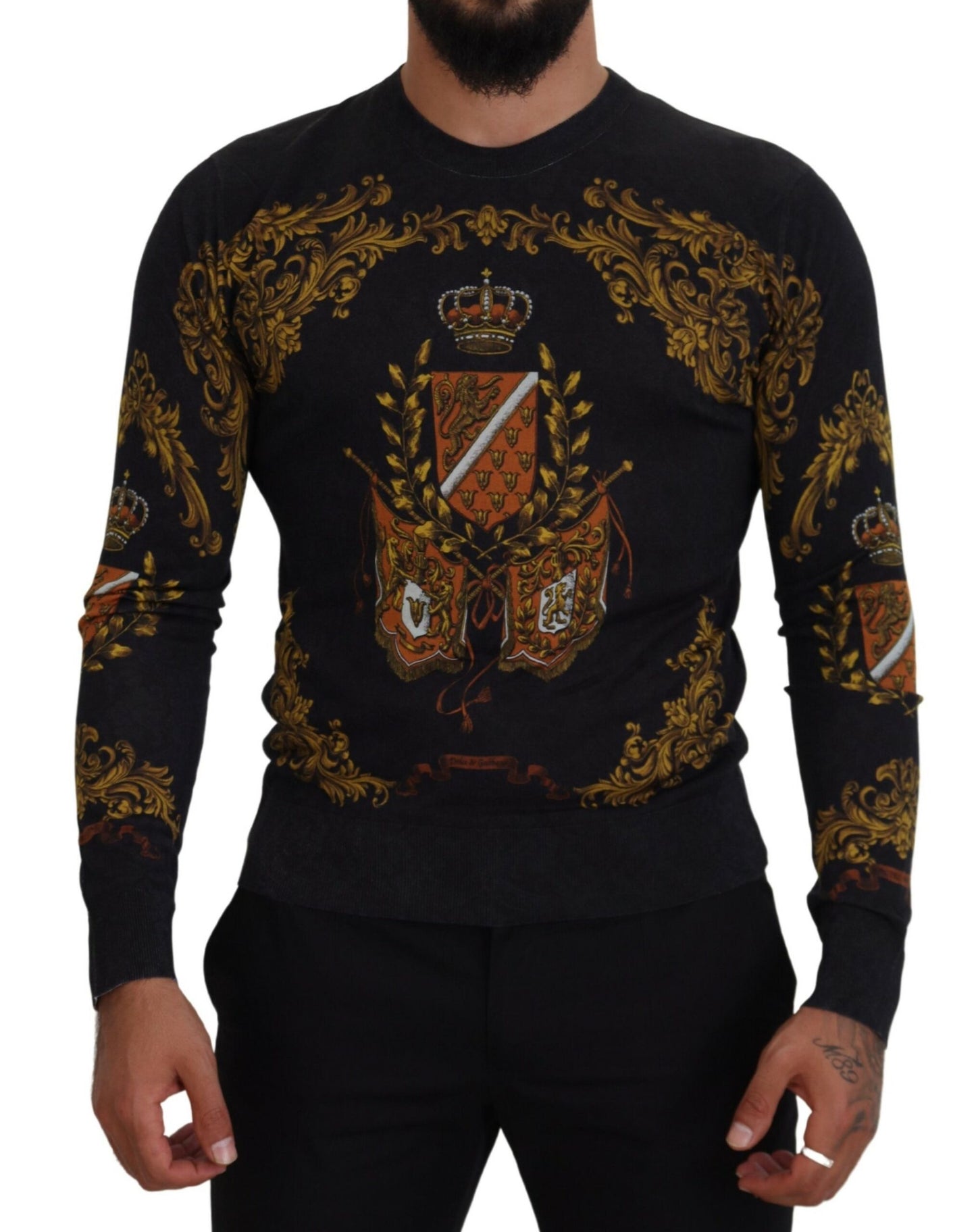 Dolce & Gabbana Baroque Medal Motive Silk Sweater