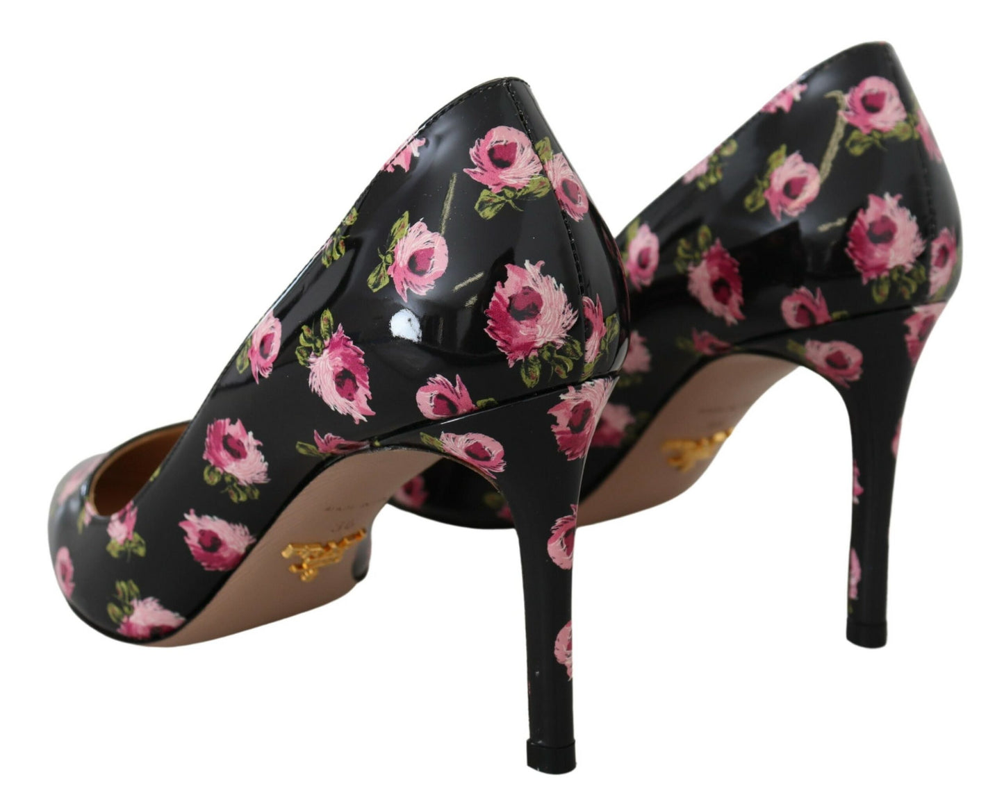 Zapatos de tacón de cuero con estampado floral elegantes de Prada