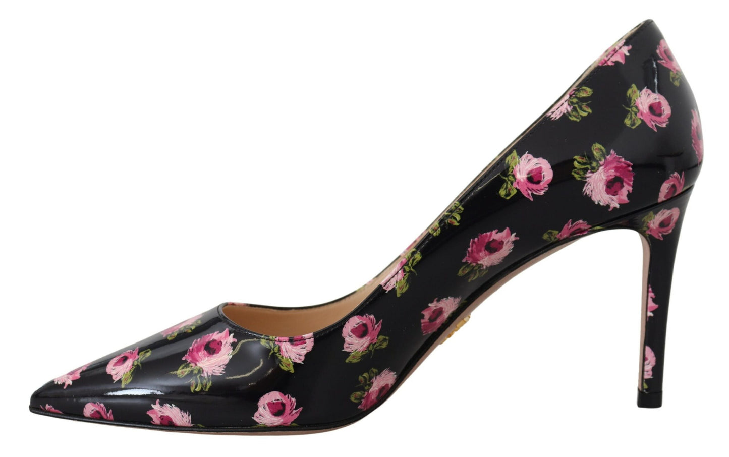 Zapatos de tacón de cuero con estampado floral elegantes de Prada