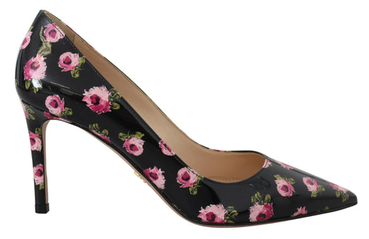 Zapatos de tacón de cuero con estampado floral elegantes de Prada