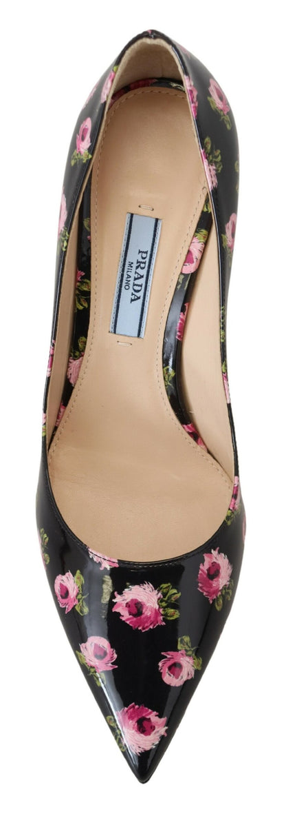 Zapatos de tacón de cuero con estampado floral elegantes de Prada