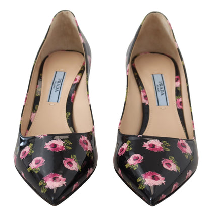 Zapatos de tacón de cuero con estampado floral elegantes de Prada