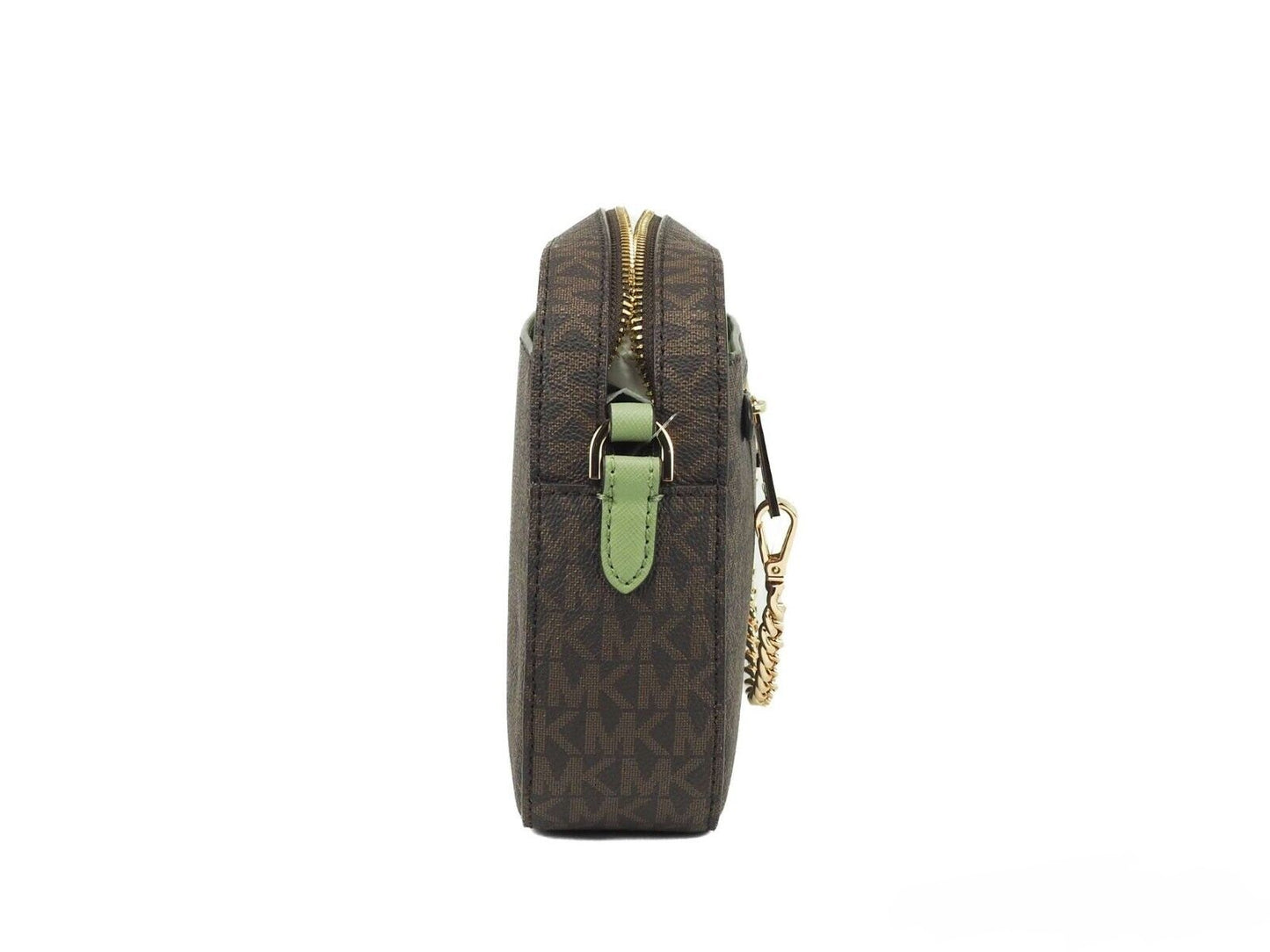 Michael Kors Jet Set Large EW Brown Sage Bolso bandolera de cuero PVC con cadena y cremallera