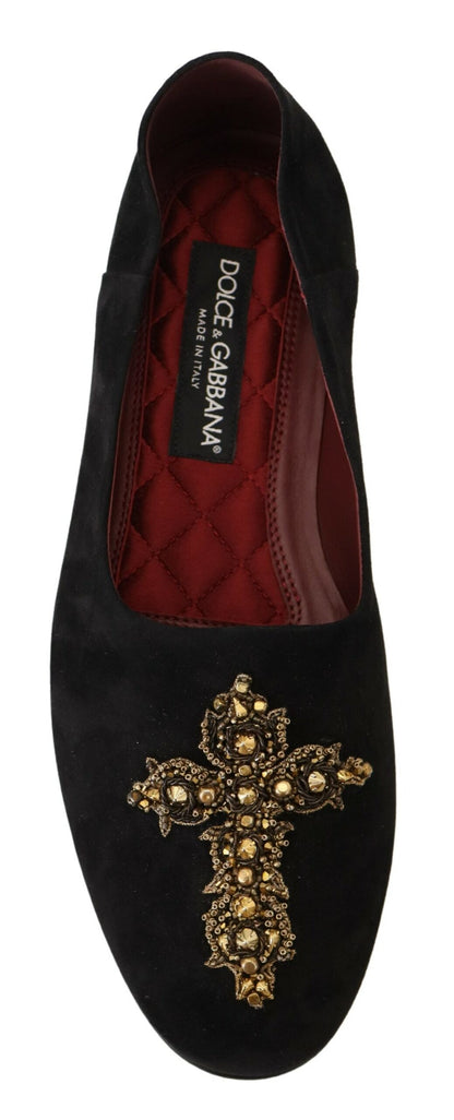 Dolce &amp; gabbana mocassins à paillettes et cristaux dorés noirs