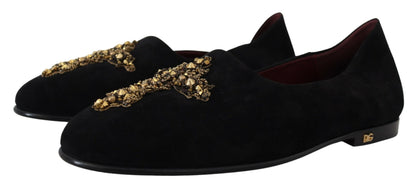 Dolce &amp; gabbana mocassins à paillettes et cristaux dorés noirs