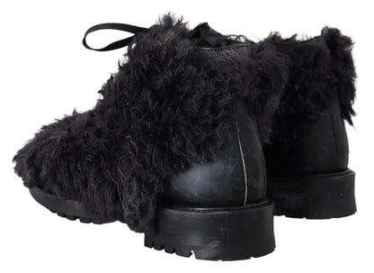 Bottines en peau de mouton retournée en cuir noir Dolce &amp; Gabbana